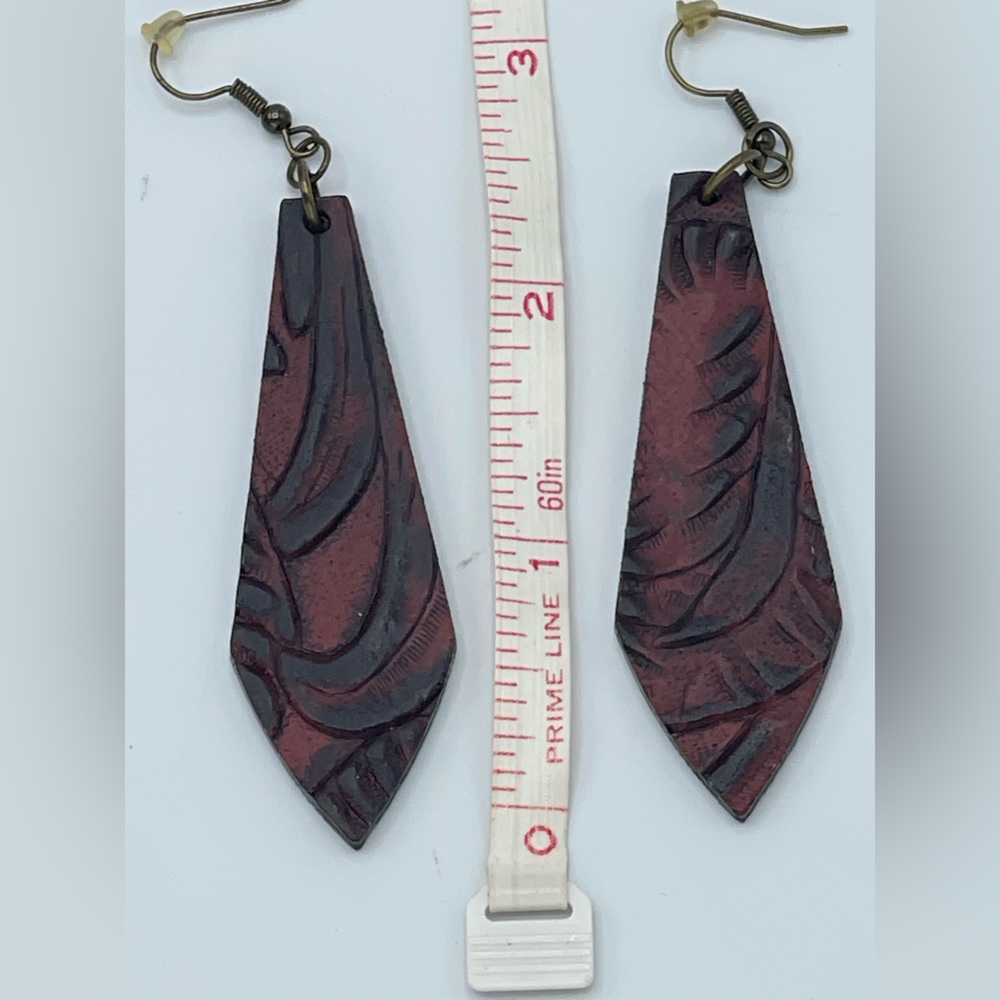 Re-Ride Stories Leather Earrings in Deep Red